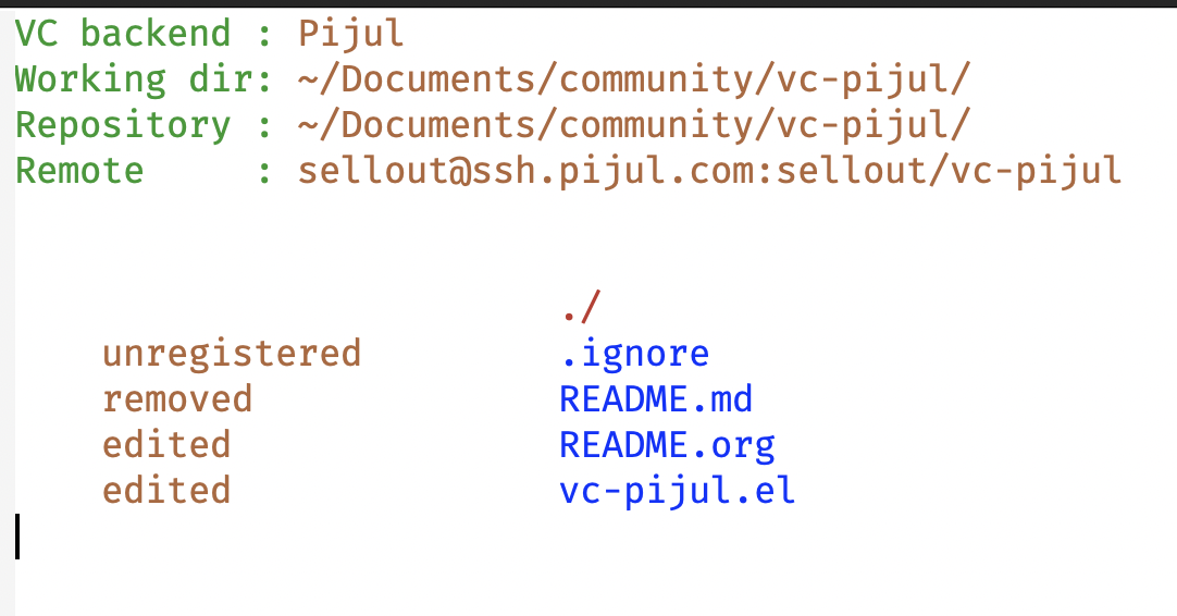 screenshot of a vc-dir buffer